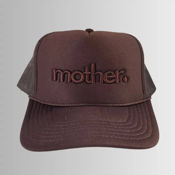 Mother Embroidered Trucker Hat in Mocha Brown