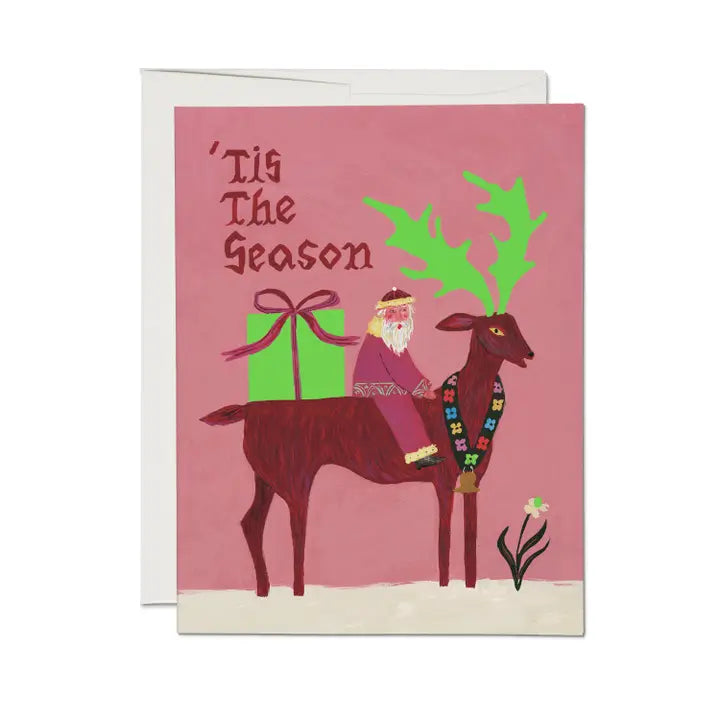 Red Cap Cards – Santa and Reindeer Holiday Card