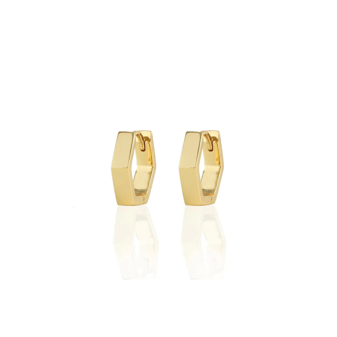 Kris Nations – Hexagon Hinged Huggie Hoop in 18K Gold Vermeil