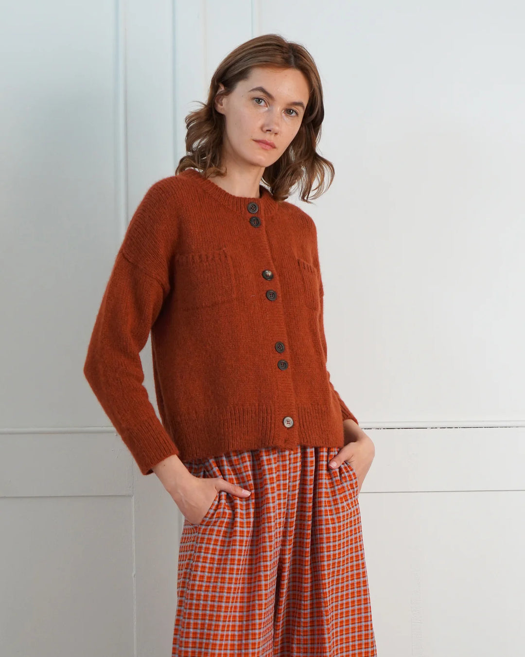 Proche - Alpaca Cotton Blend Double Button Cardigan in Spice
