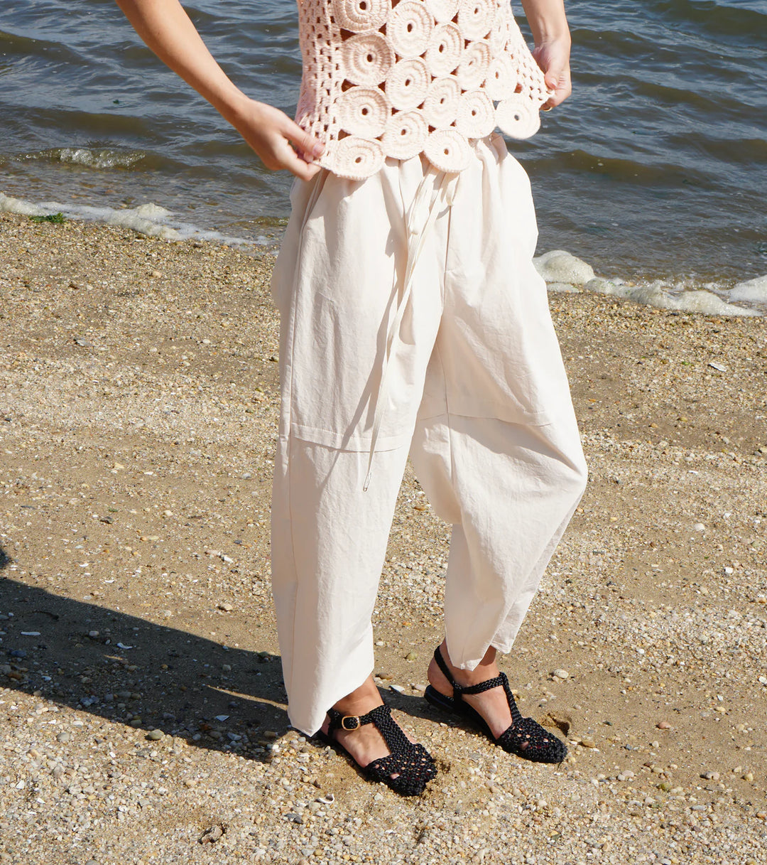 Proche - Annie Pull On Tie Cotton Pant in Ivory