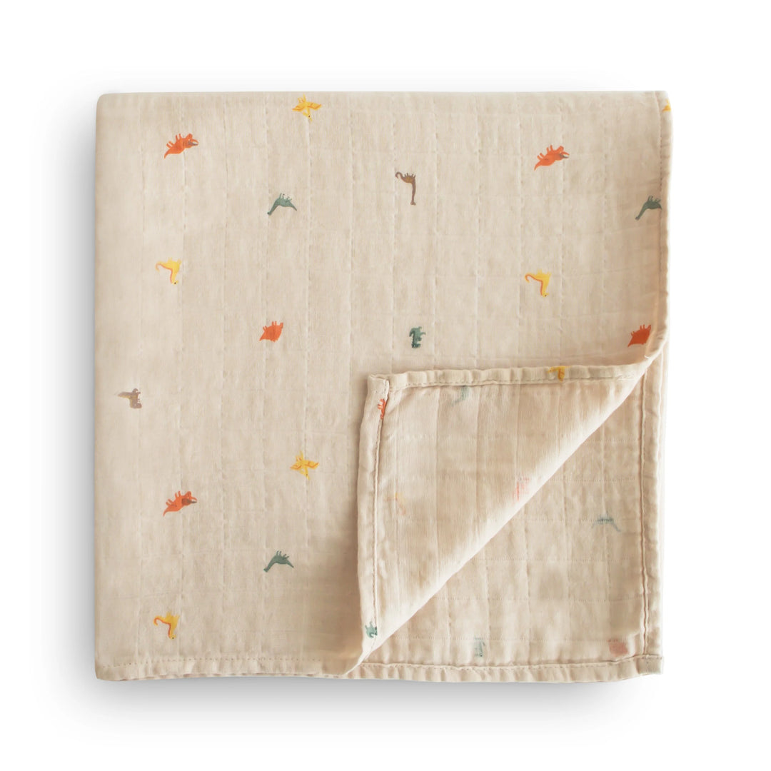Mushie - Organic Cotton Muslin Swaddle in Dinosaur