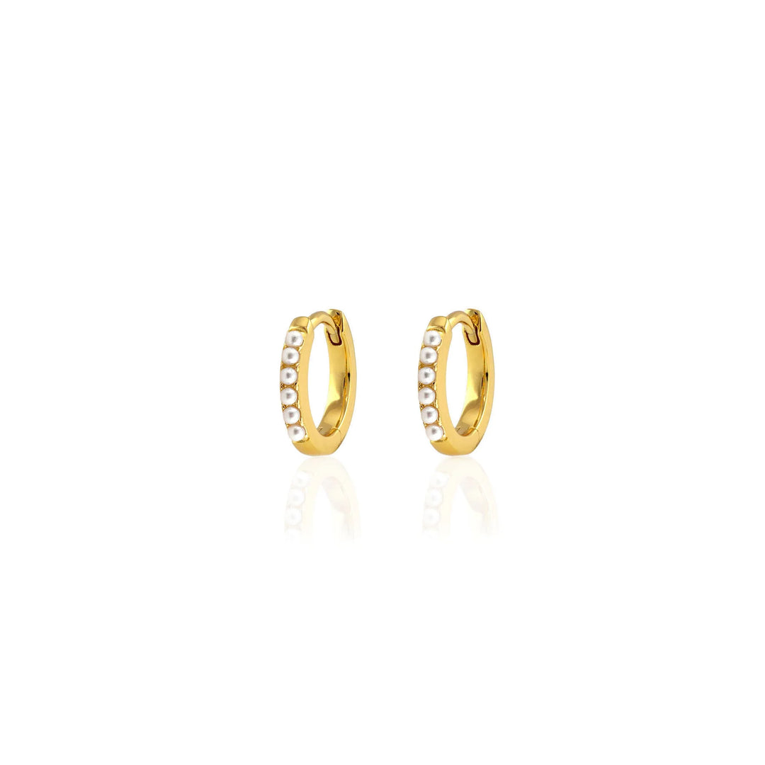 Kris Nations – Pearl 12mm Huggie Hoop Earrings in 18K Gold Vermeil
