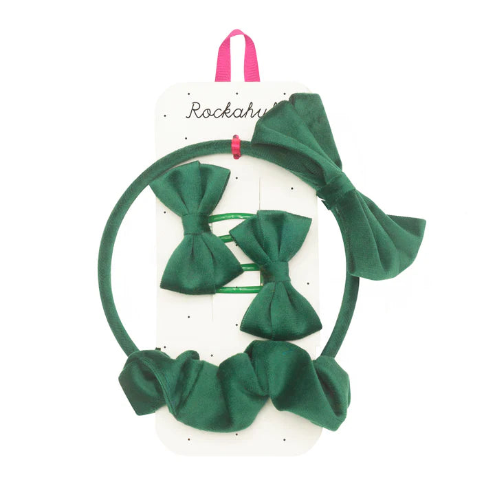 Rockahula Kids – Velvet Bow School Hair Set in Green