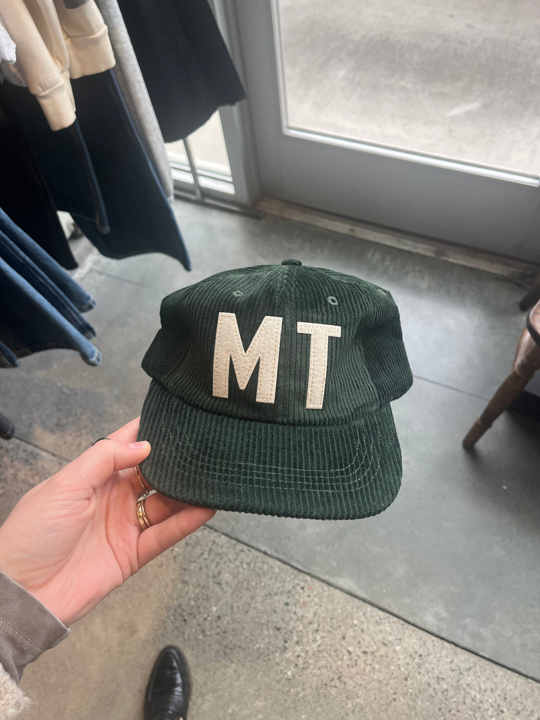 Letterman Corduroy 'MT' Hat in Forest Green