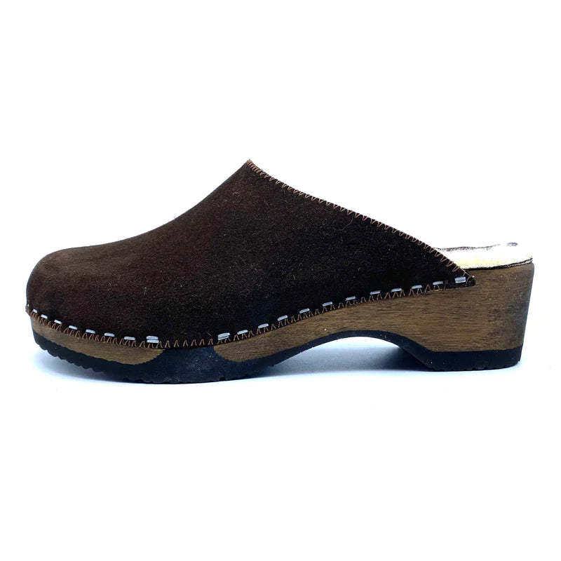 Magnafied – Premium Suede Shearling-lined Clogs in Brown