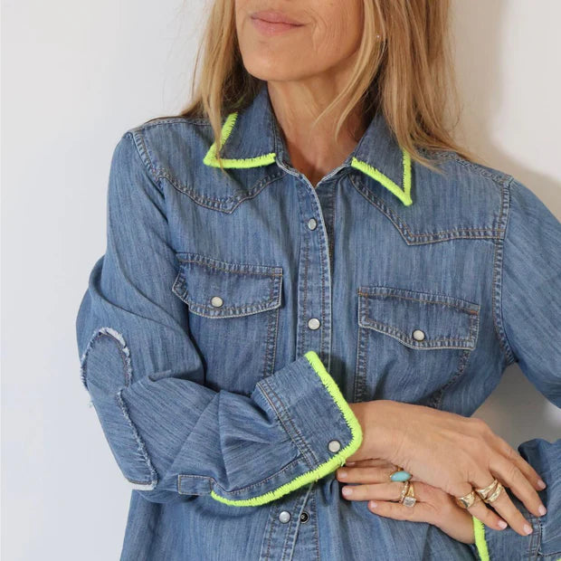 Kerri Rosenthal – Pia Western Button Down Shirt in True Denim