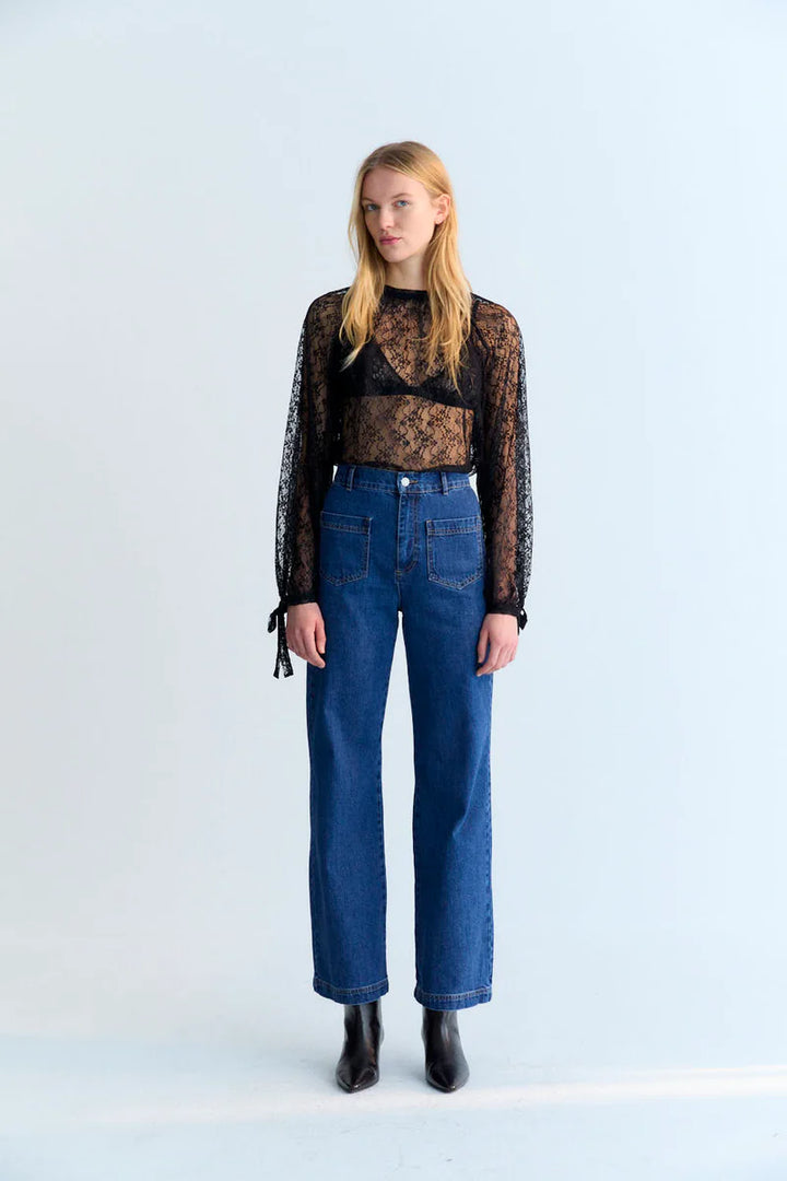 The New Society – Anita Sheer Blouse in Eclipse Noir