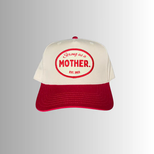 Vintage Inspired Mother Canvas Patch Hat in Red and Cream