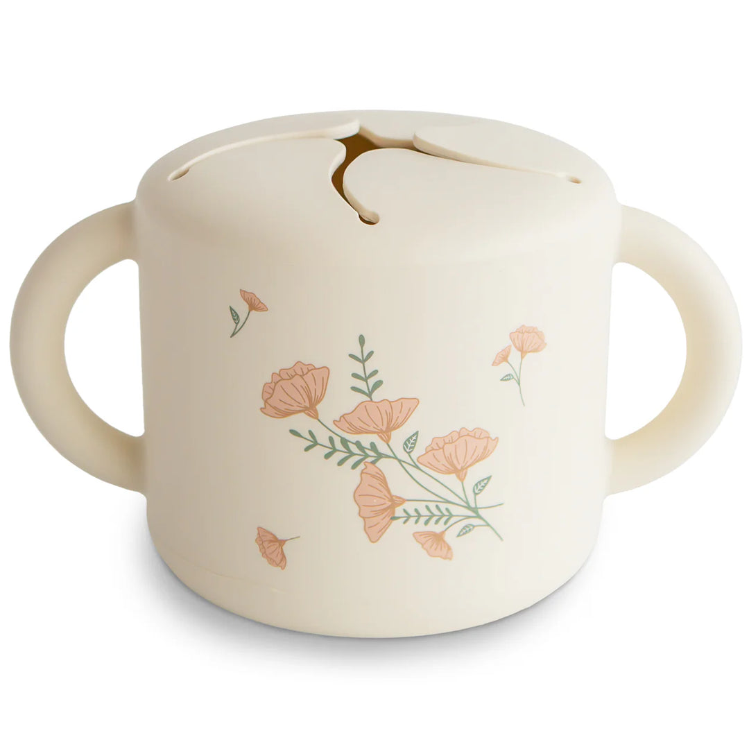 Mushie - Silicone Snack Cup in Pink Flowers