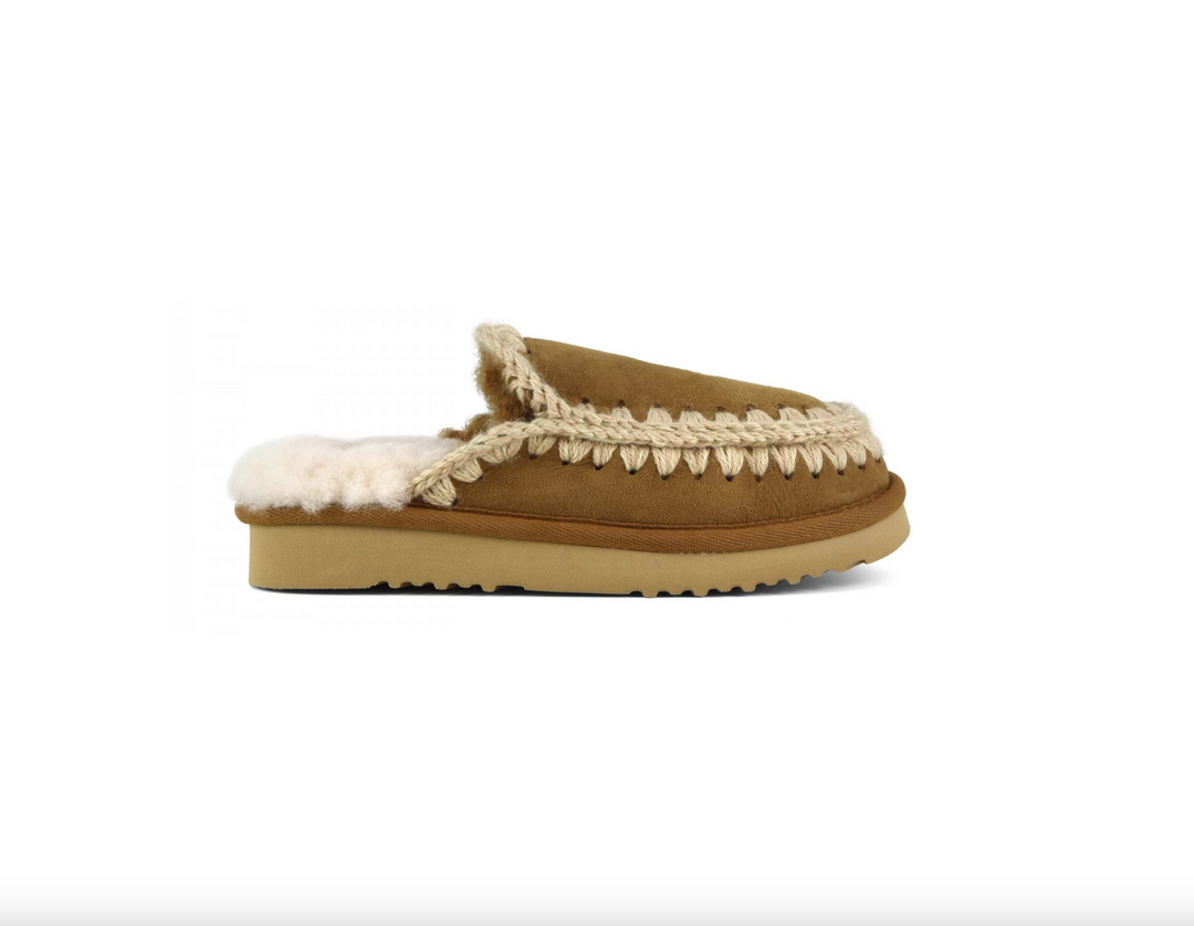 Mou - Suede Slipper with Eskimo Stitch in Cognag
