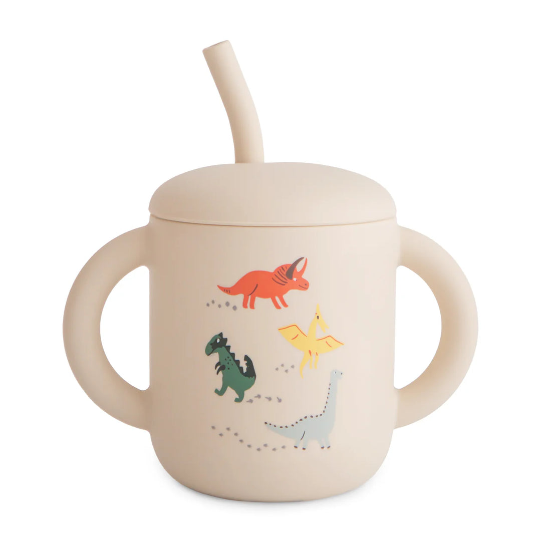 Mushie - Silicone Training Cup + Straw in Dinosaurs