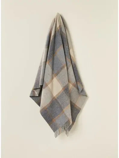 Bronte Moon – Merino Lambswool Block Windowpane Throw in Beige and Gray