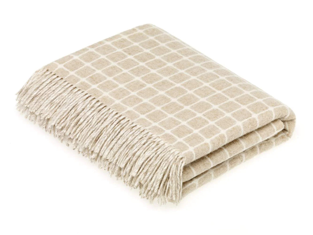 Bronte Moon – Merino Lambswool Athens Check Throw in Beige