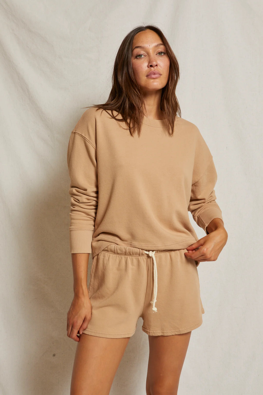 Perfect White Tee - Tyler French Terry Pullover in Dune