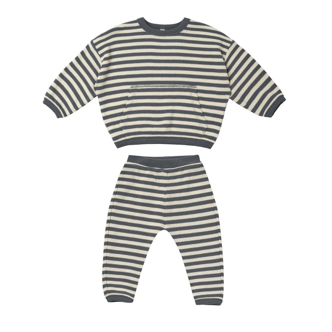 Quincy Mae – Waffle Sweater + Pant Set in Navy Stripe