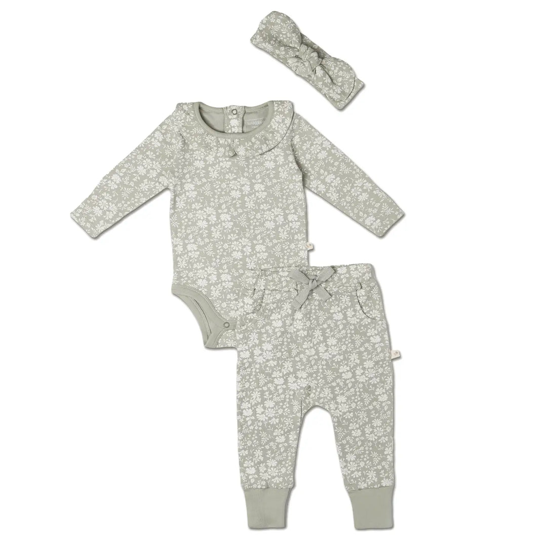 MakeMake Organics - Organic Ruffle Onesie + Pants Set in Wildsage