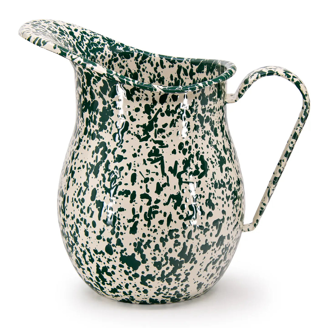 Crow Canyon Home – Green & Cream Splatter Enamelware Large Pitcher