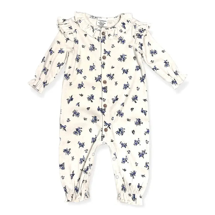 Viverano Organics - Organic Floral & Ruffled Pointelle Knit Baby Jumpsuit