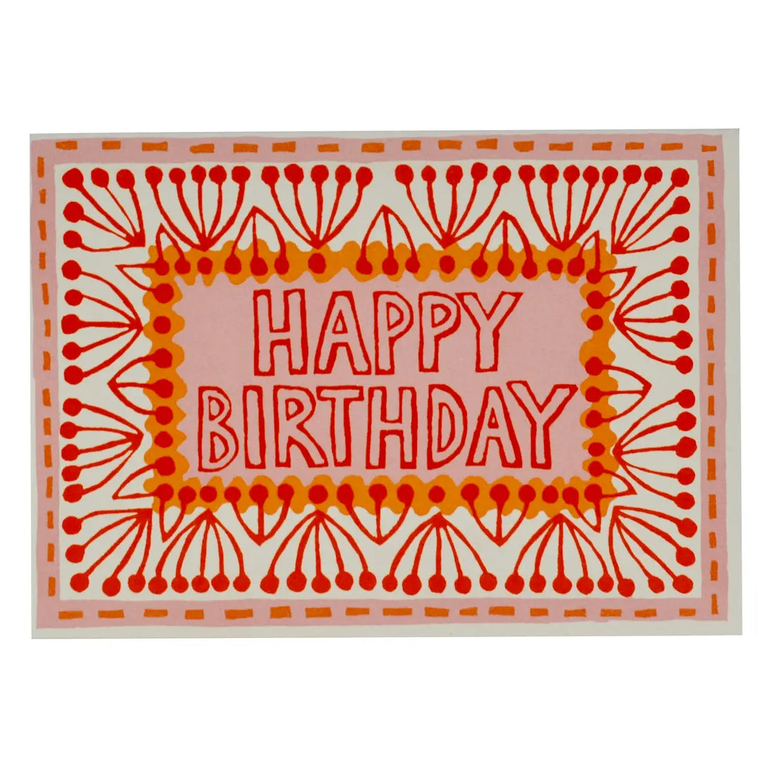 Cambridge Imprint - Happy Birthday Greeting Card in Neon Red and Orange