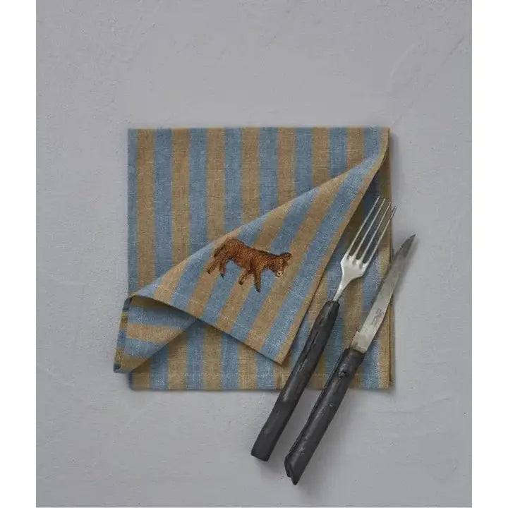 Embroidered Cotton Cevennes Napkin in Blue