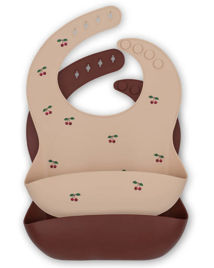Konges Slojd - 2 Pack Silicone Bibs in Cherries