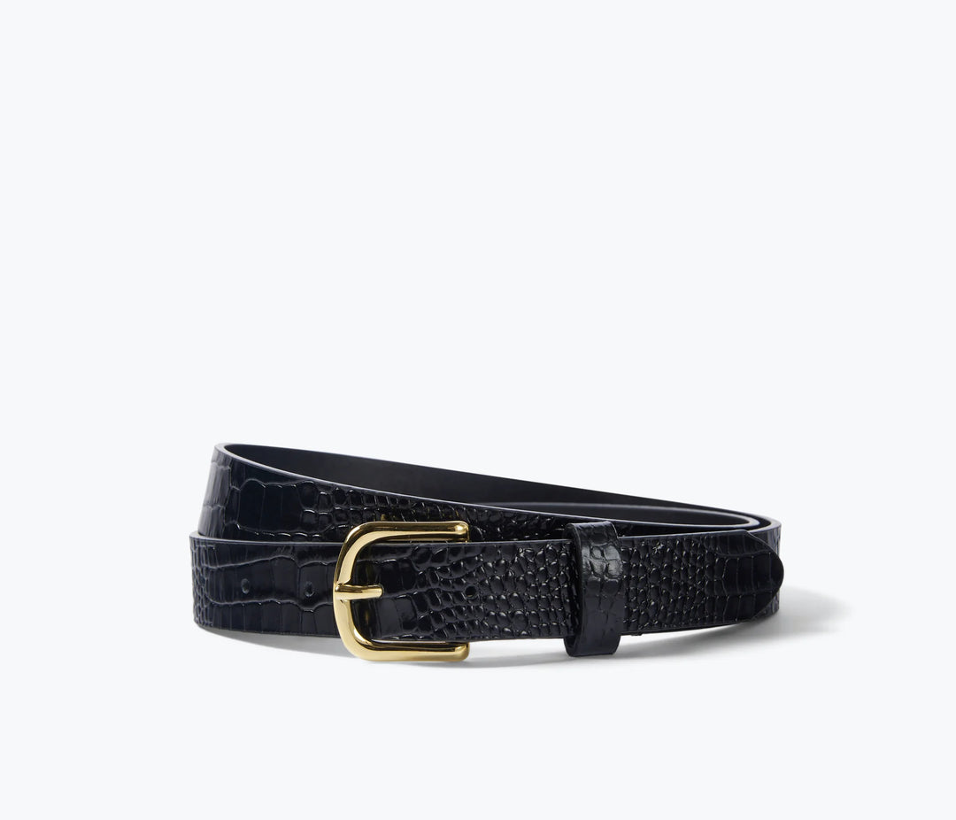 Freda Salvador – Rebecca Belt in Black Embossed Croc