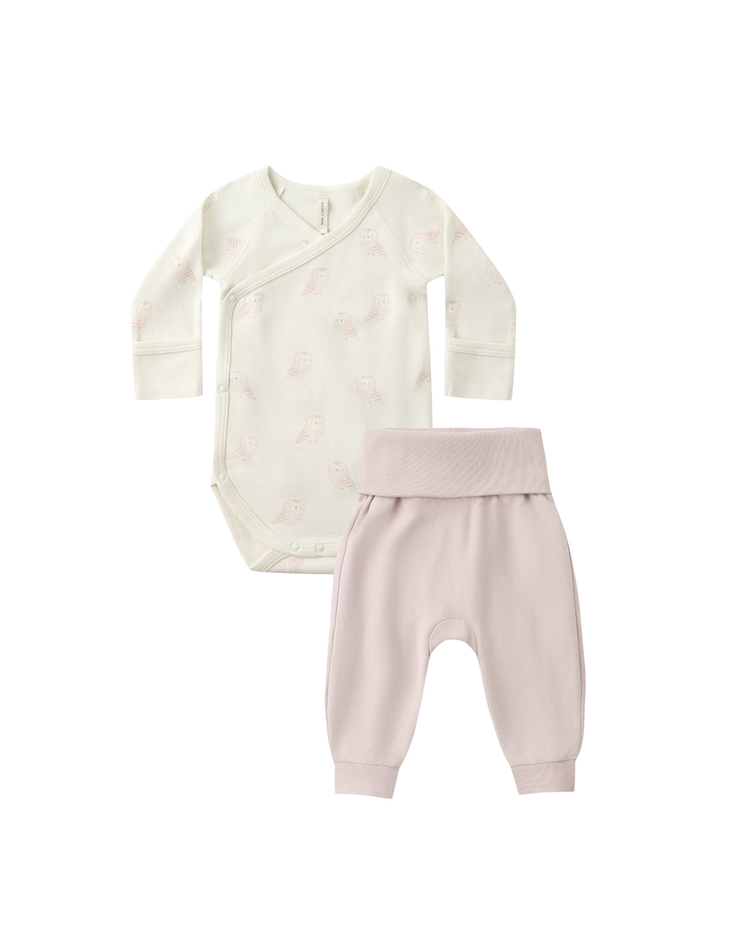 Quincy Mae - Side Snap Bodysuit + Pants Set in Snow Owls