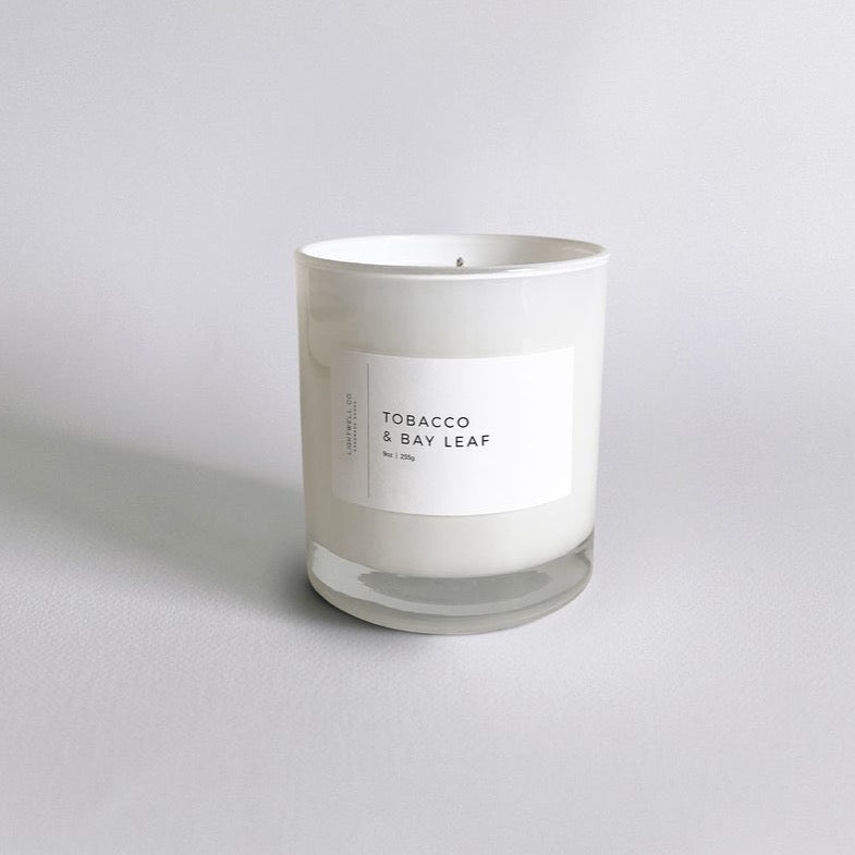 Lightwell Co. – Tobacco & Bay Leaf White Tumbler Candle