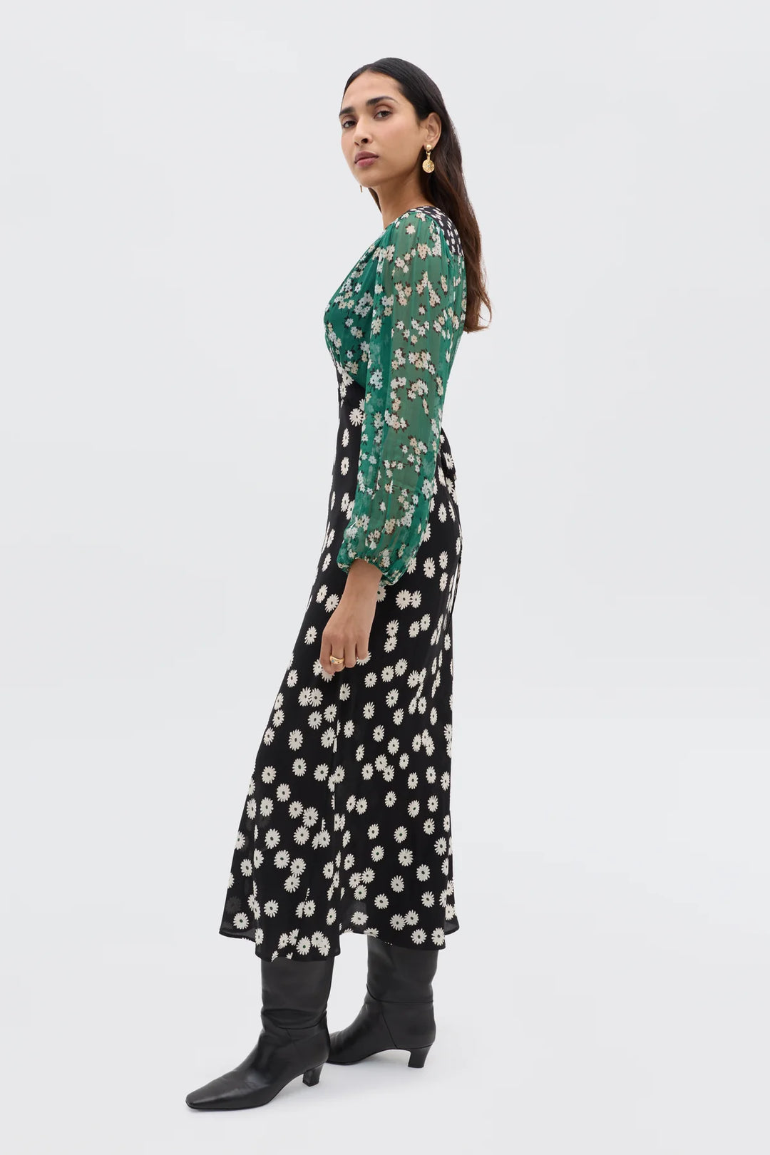 RIXO - Kalia Dress in City Floral Mix Olive