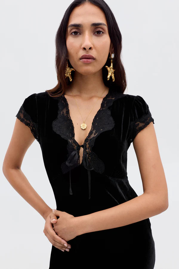 RIXO - Amari Dress in Black Velvet