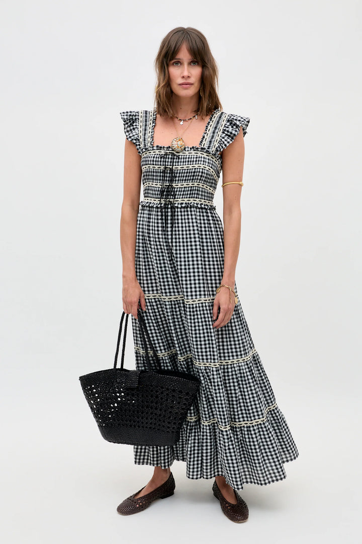 RIXO - Chandra Cotton Midi Dress in Black Check