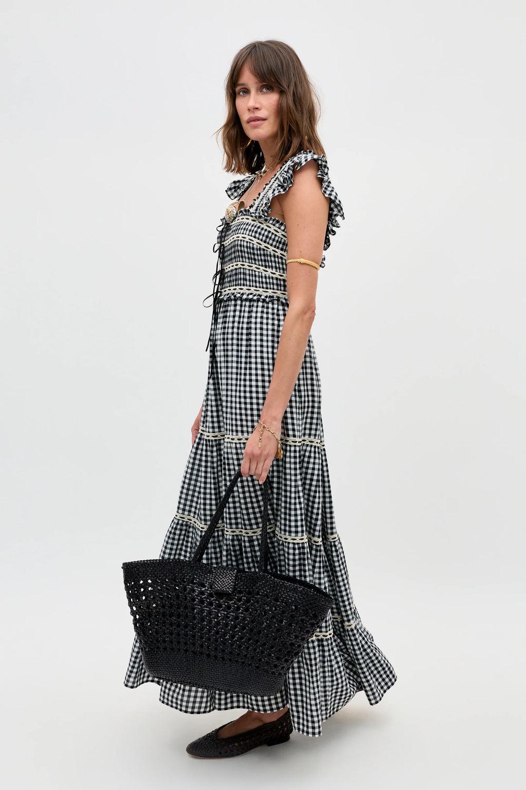 RIXO - Chandra Cotton Midi Dress in Black Check