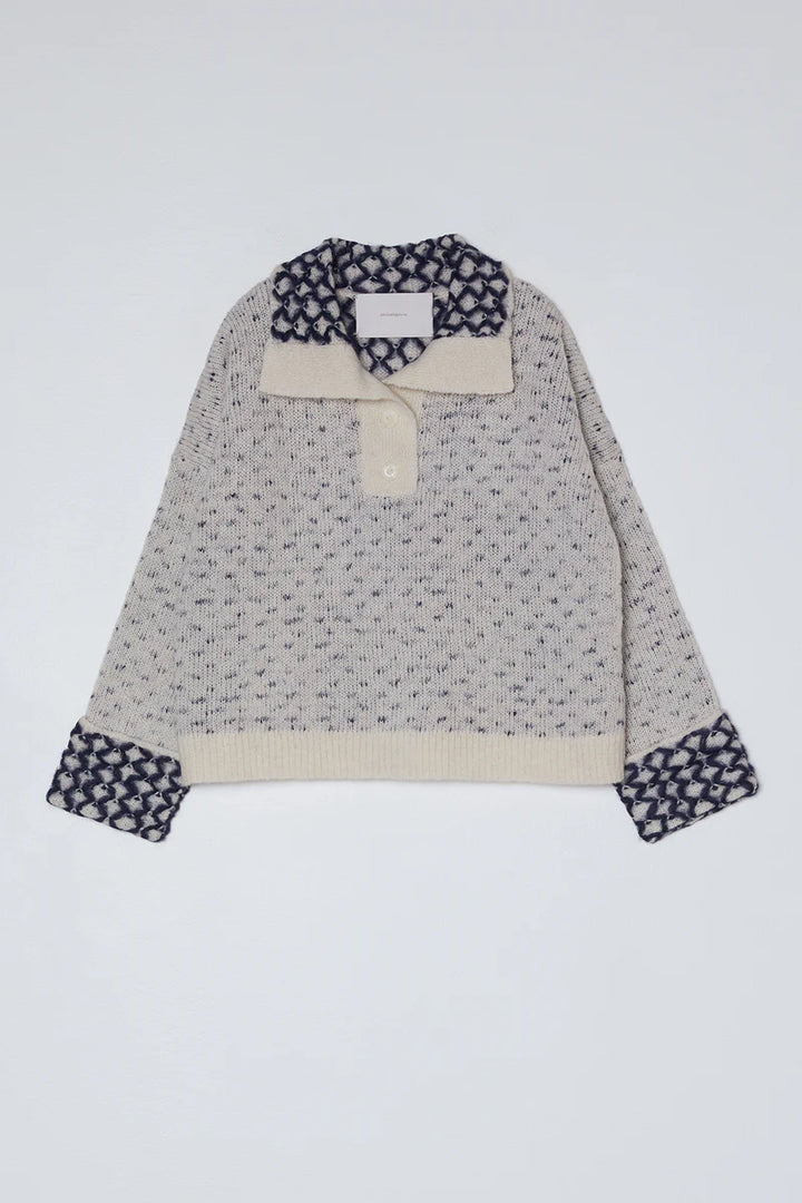 Atelier Delphine – Stand Collar Jumper in Cream with Navy