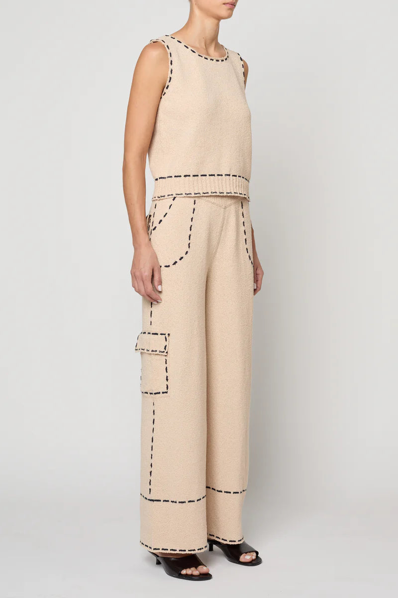 Atelier Delphine – Lottie Boucle Cotton Pant in Grain and Navy