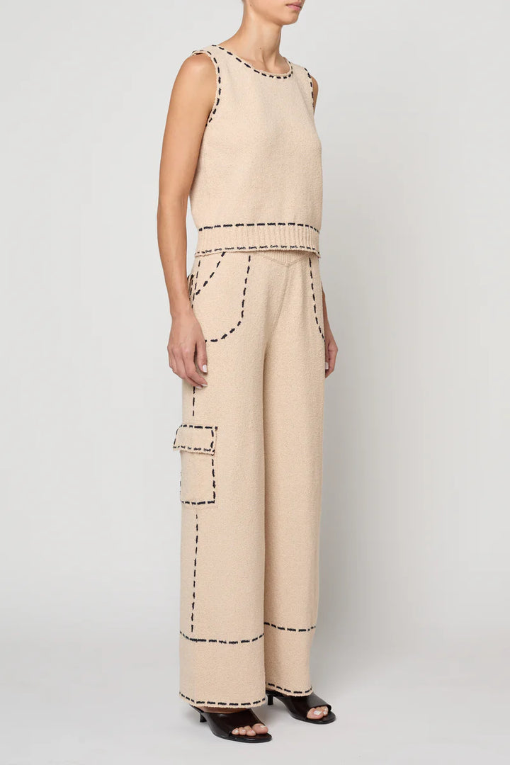 Atelier Delphine – Lottie Boucle Cotton Pant in Grain and Navy