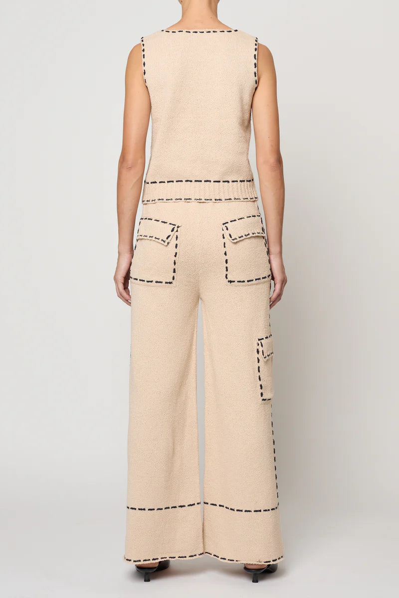 Atelier Delphine – Lottie Boucle Cotton Pant in Grain and Navy