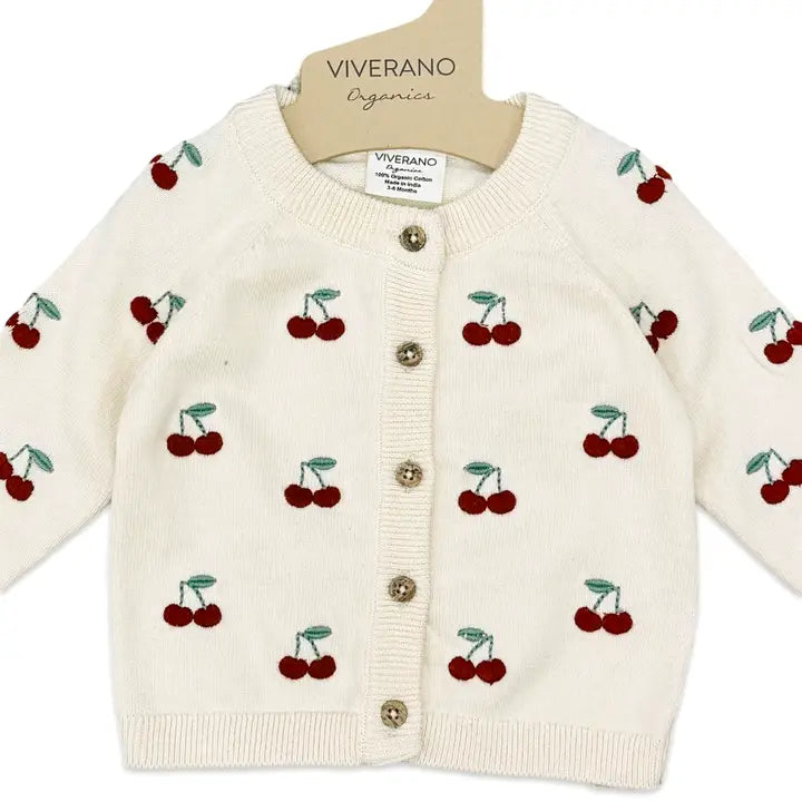 Viverano Organics – Cherry Embroidered Baby Cardigan