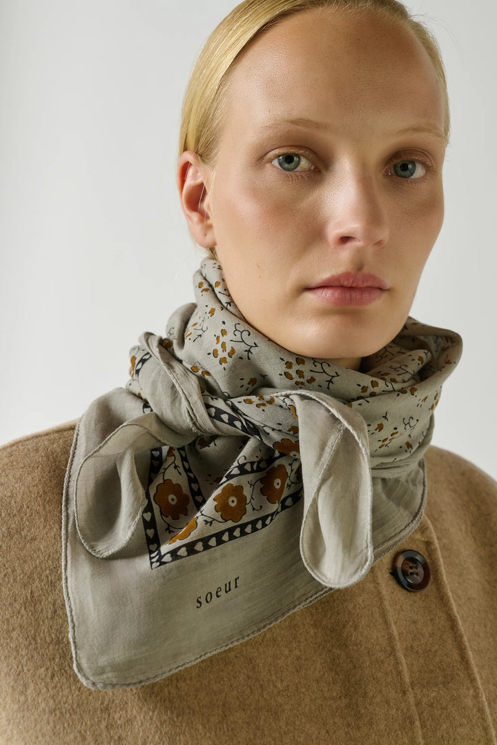 Soeur – Foulard Classic Scarf in Brown and Grey