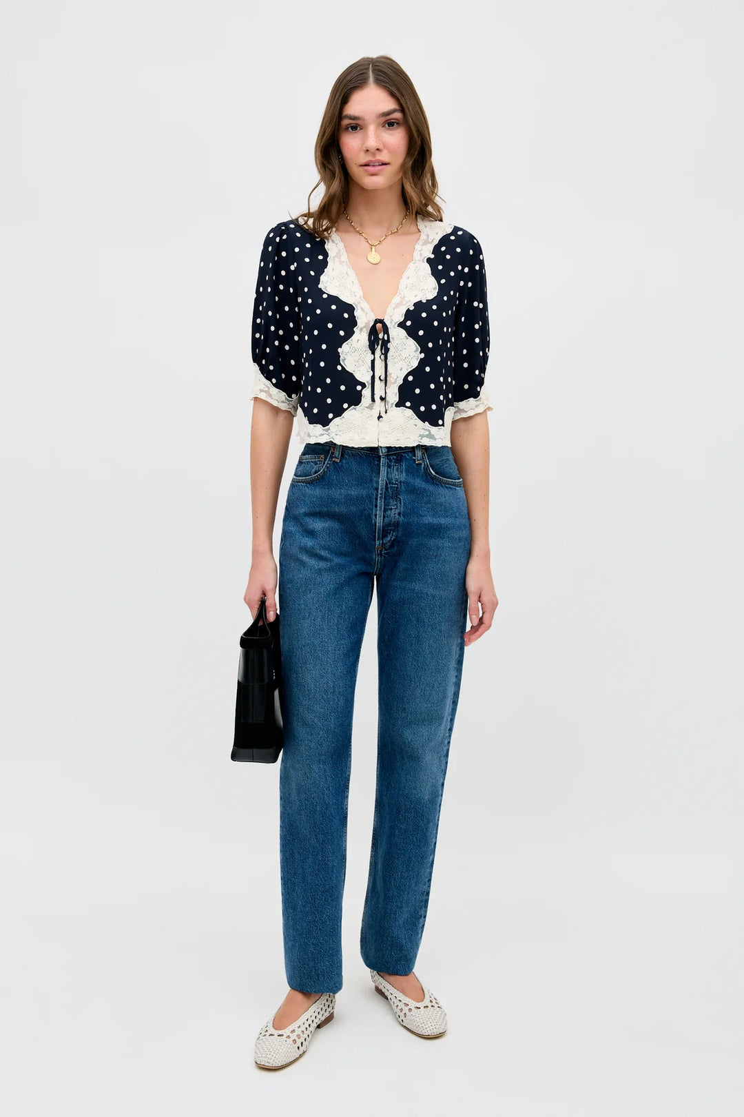 RIXO - Ursula Top in Layla Dot Navy