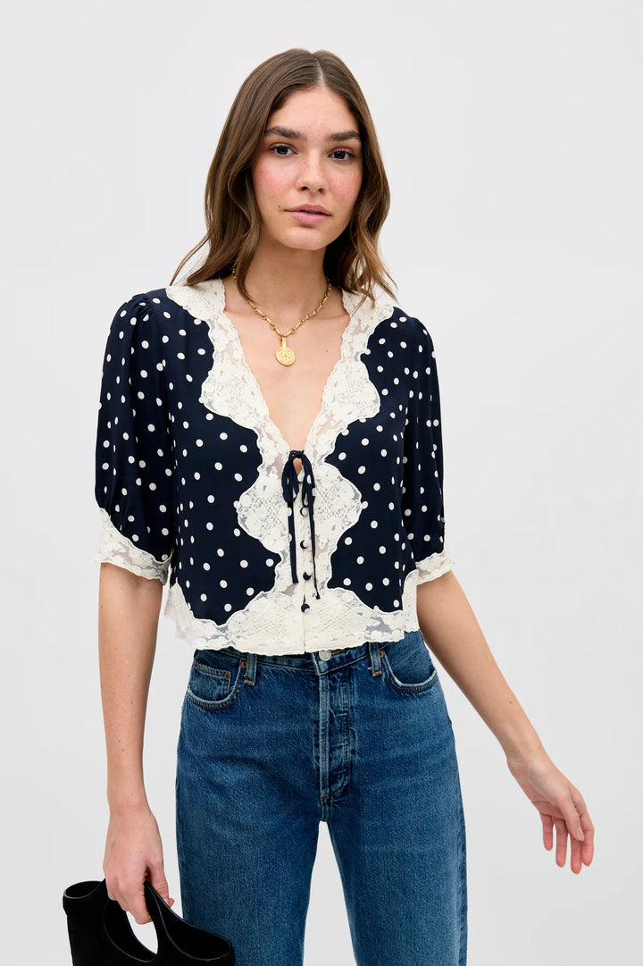 RIXO - Ursula Top in Layla Dot Navy