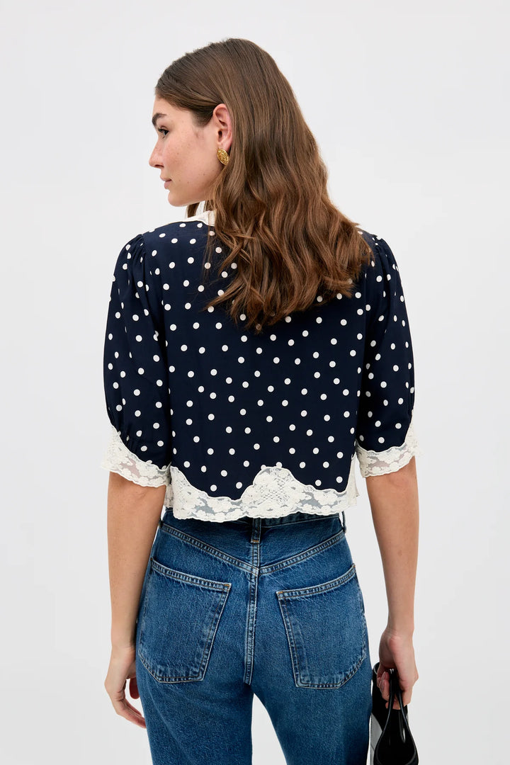 RIXO - Ursula Top in Layla Dot Navy