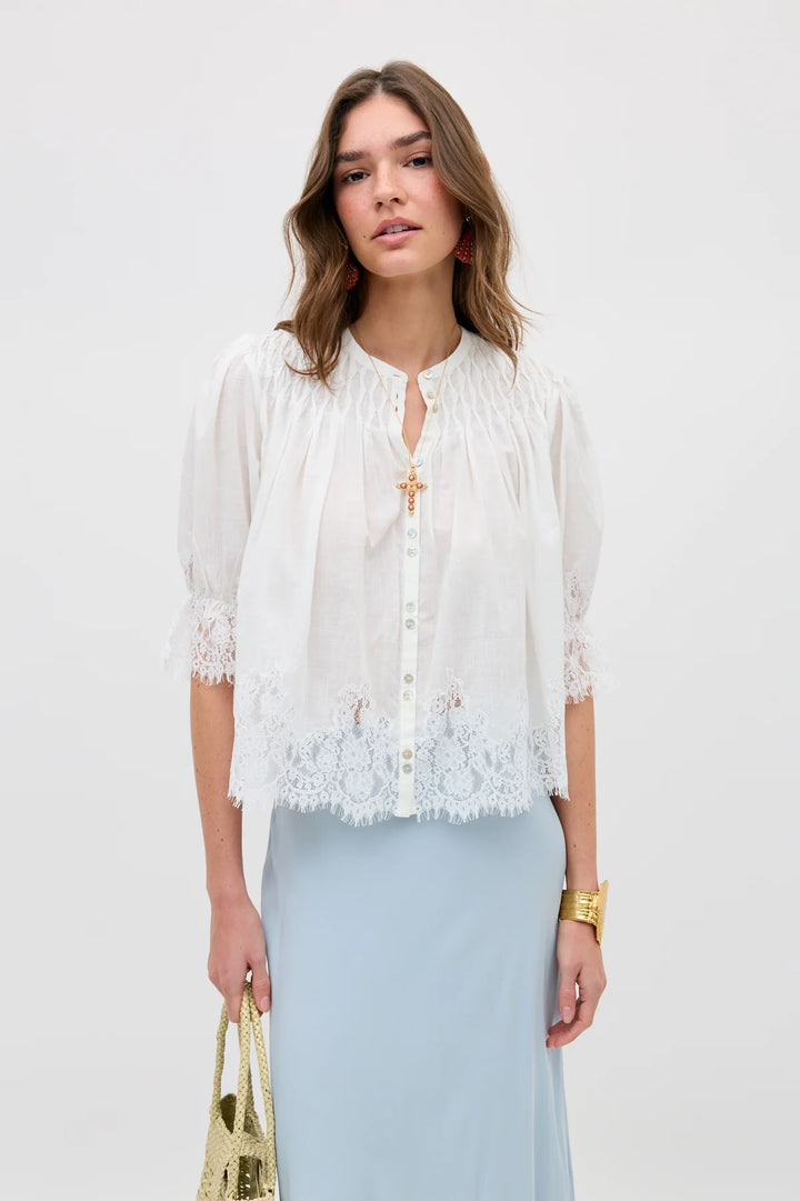 RIXO - Erika Cotton Blouse in Ivory