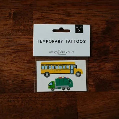 Saint & Company – School Bus and Trash Truck Temporary Tattoo Set