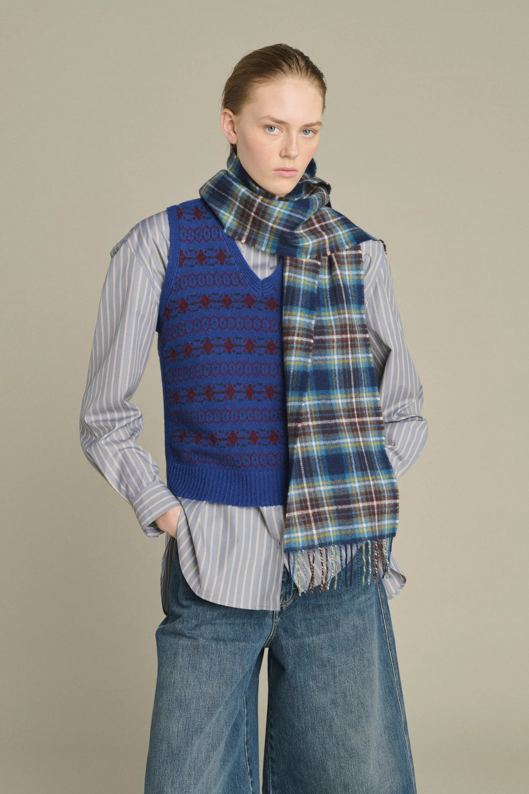 Soeur – Kela Scarf in Blue and Brown Plaid