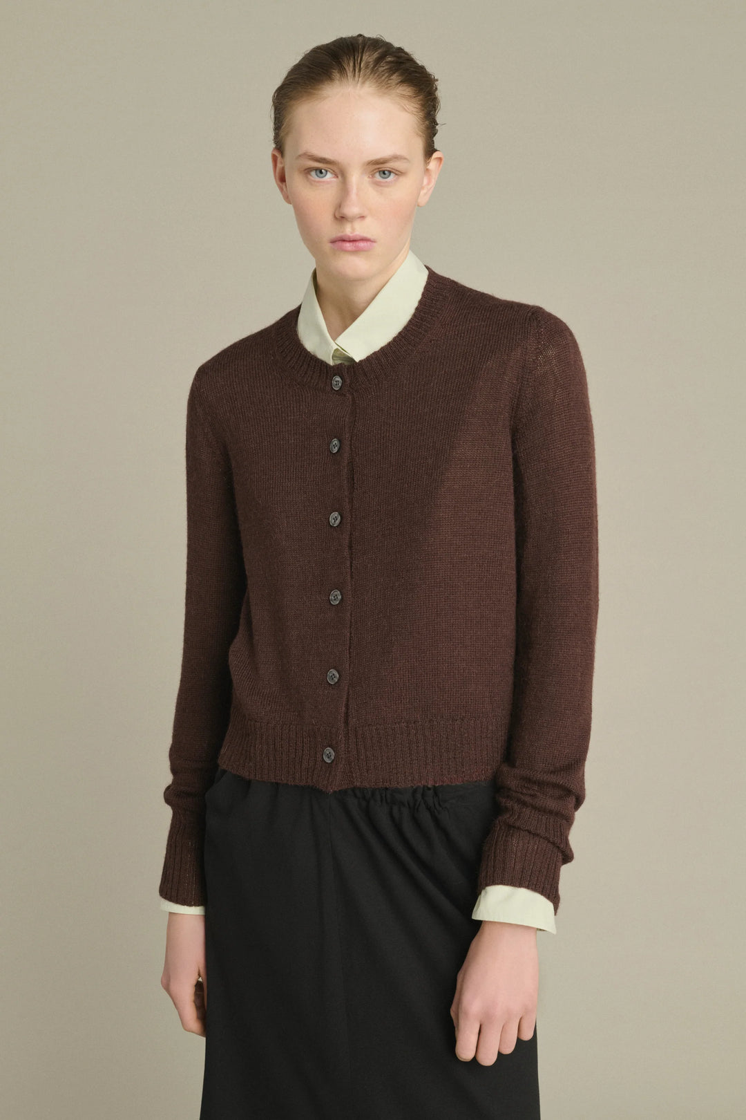 Soeur – Griffith Merino Wool Cardigan in Brown