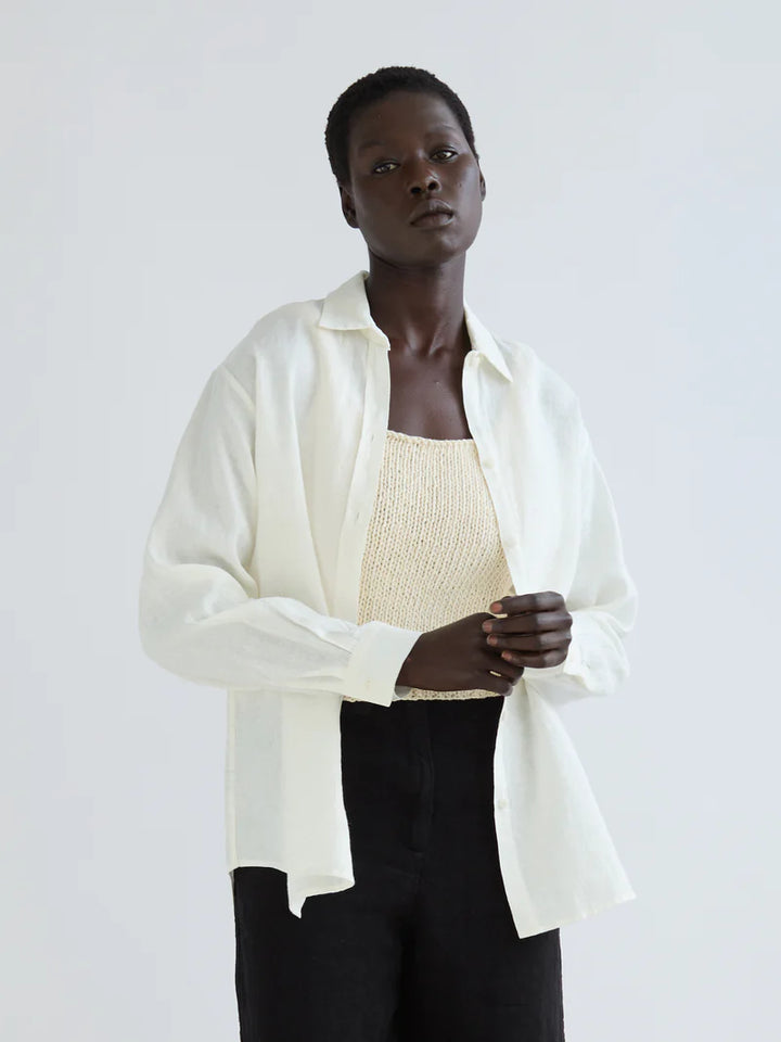 Shaina Mote - Classic Linen Button Down in Salt