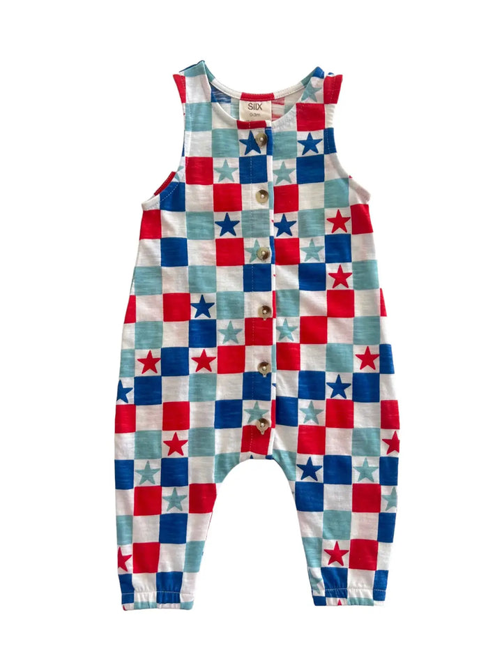 SIIX Collection- Red, White & Blue Checked Baby Jumpsuit