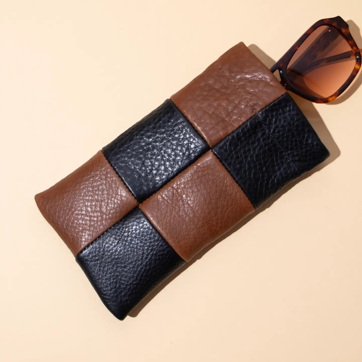 Primecut – Sunglasses Case in Black +Brown Checkered Leather
