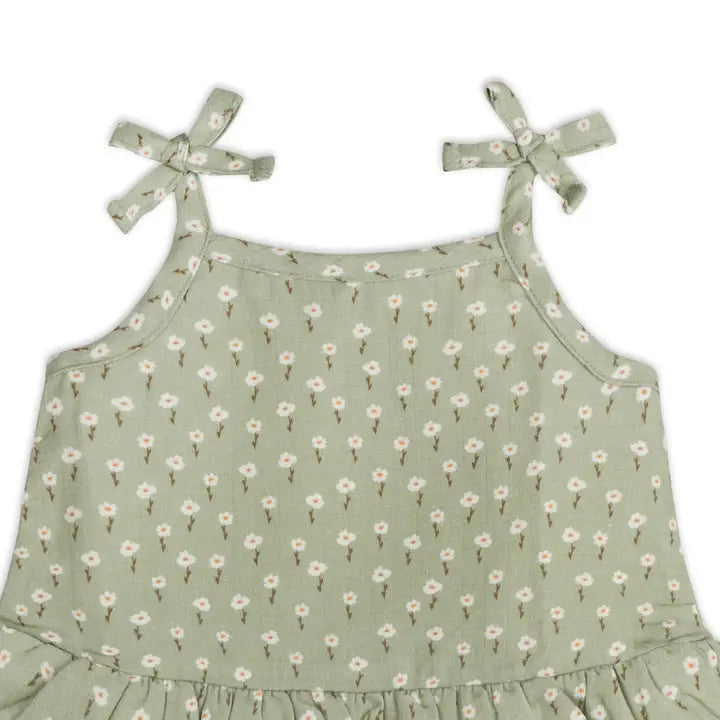 Viverano Organics – Organic Muslin Floral Shoulder Tie Baby Top and Shorts in Sage